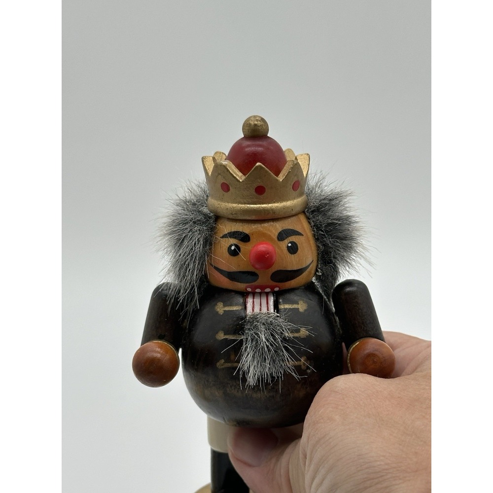 Wooden King Nutcracker Figurine w/ Faux Fur Hair, Christmas Decor, 5 in - Picture 6 of 9